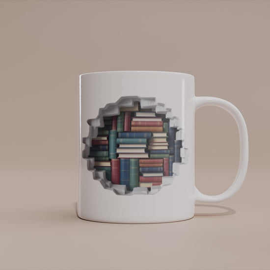 Video - Bücher Tasse – 3D Effekt Motiv mit Bücherregal