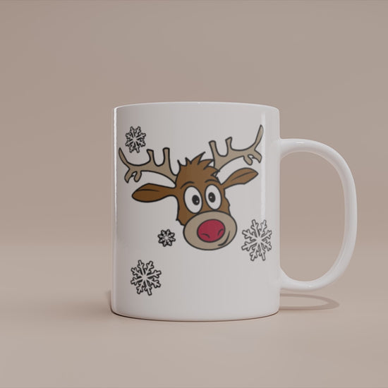 Video - Rentier Tasse – Lustige Weihnachtstasse mit Schneeflocken Motiv