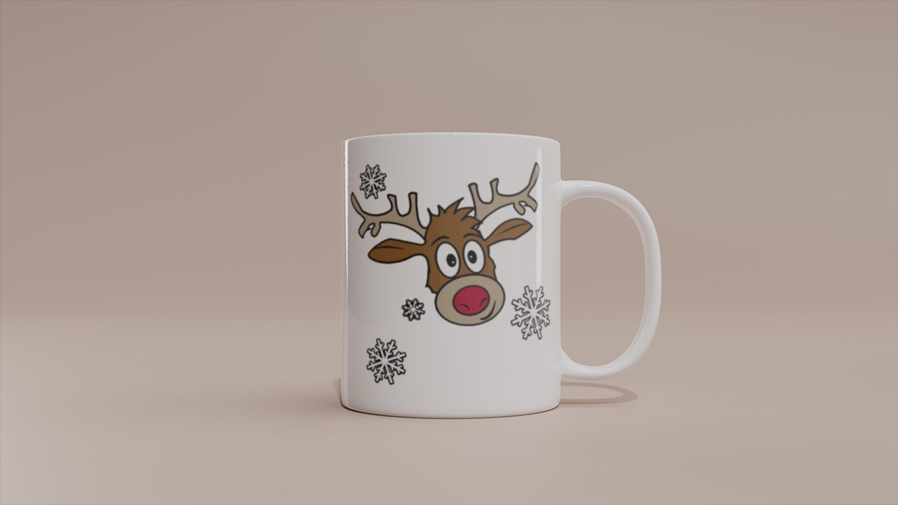 Video - Rentier Tasse – Lustige Weihnachtstasse mit Schneeflocken Motiv