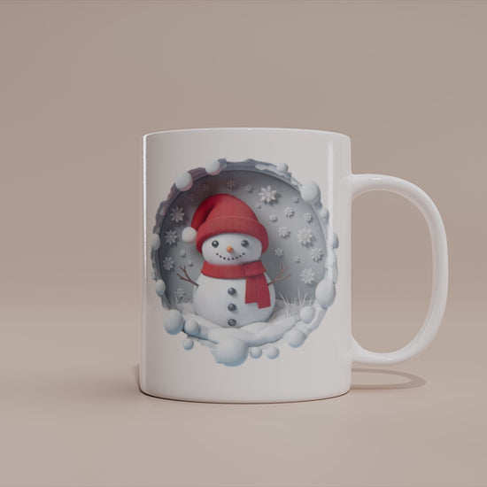 Video - Schneemann Tasse – 3D Effekt Wintermotiv mit roter Mütze