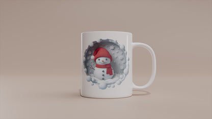 Video - Schneemann Tasse – 3D Effekt Wintermotiv mit roter Mütze