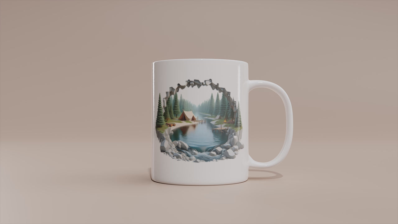Video - Camping Tasse – 3D Effekt Motiv mit Zelt und Lagerfeuer