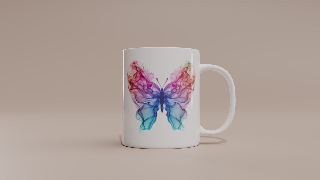 Video - Schmetterling Tasse – Buntes Aquarell Rauch Design