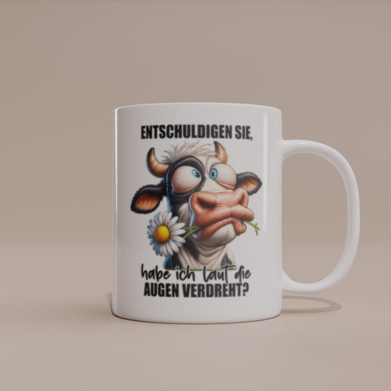 Video: Witzige Kuh Tasse mit dem Spruch „Habe ich laut die Augen verdreht?“