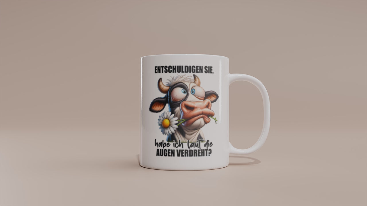 Video: Witzige Kuh Tasse mit dem Spruch „Habe ich laut die Augen verdreht?“