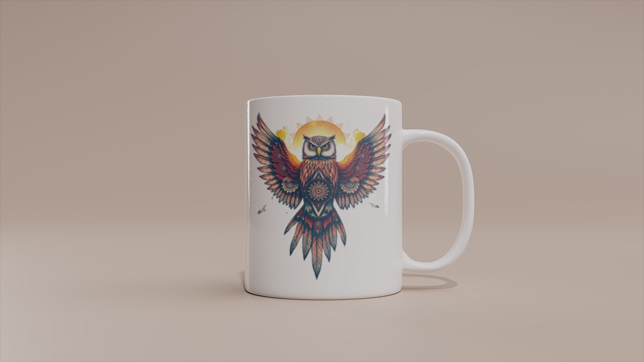 Video - Eulen Tasse – Spirituelles Mandala Design mit Sonnenmotiv