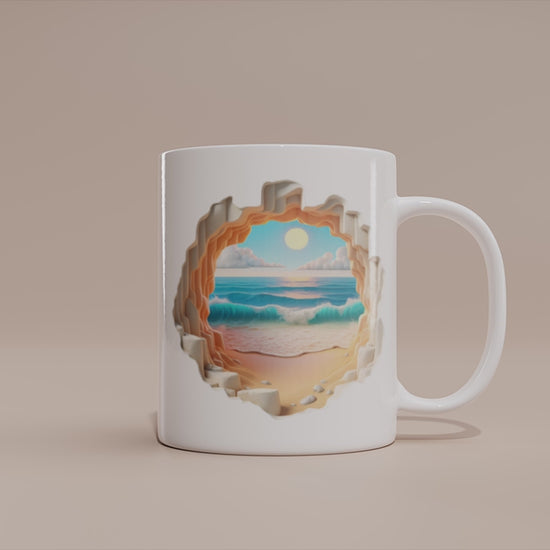 Video - Strand Tasse – 3D Effekt Motiv mit Sonnenuntergang und Wellen
