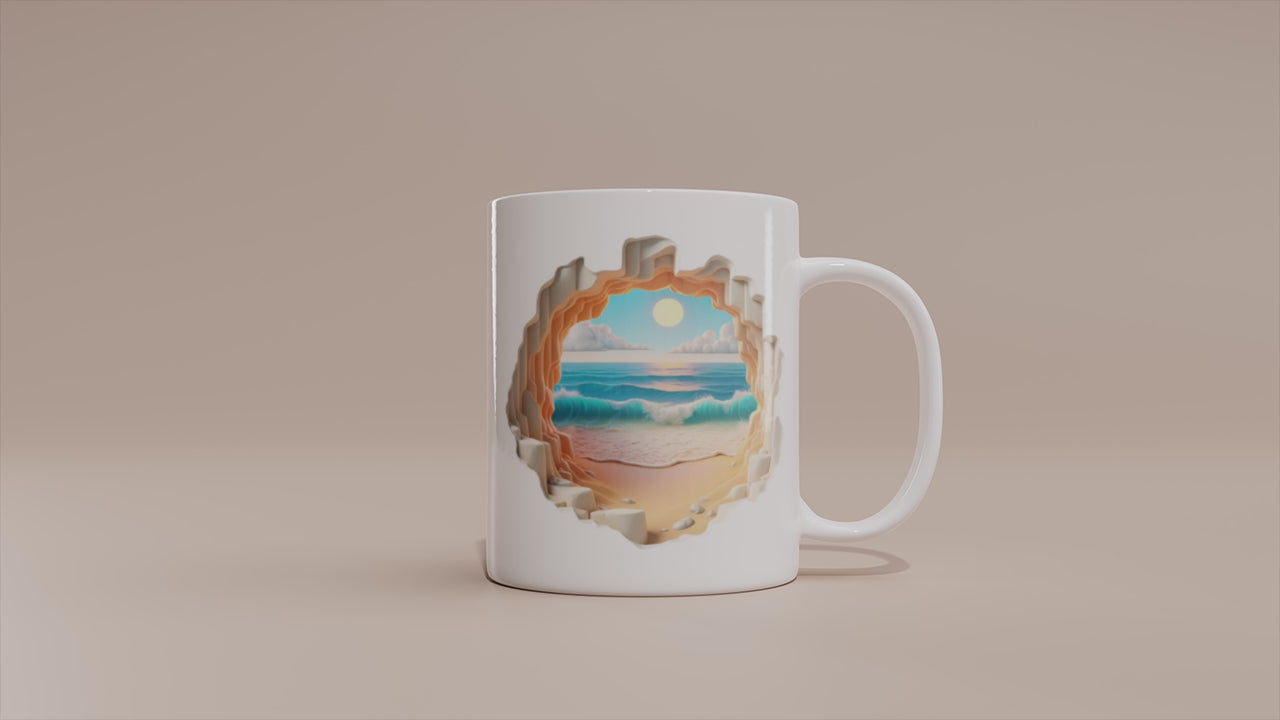 Video - Strand Tasse – 3D Effekt Motiv mit Sonnenuntergang und Wellen