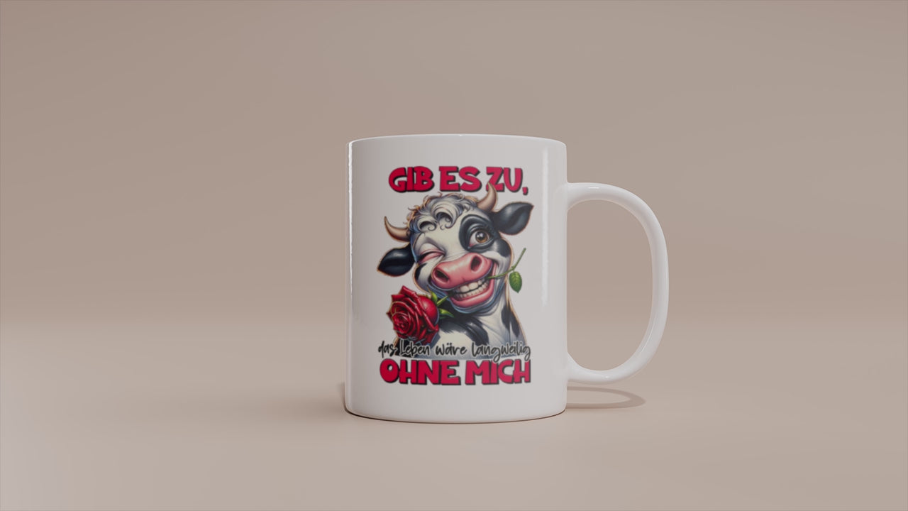 Video: Witzige Kuh Tasse mit dem Spruch „Gib es zu, das Leben wäre langweilig ohne mich“.