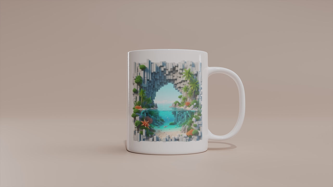 Video - Insel Urlaub Tasse – 3D Effekt Motiv mit tropischem Meeresblick