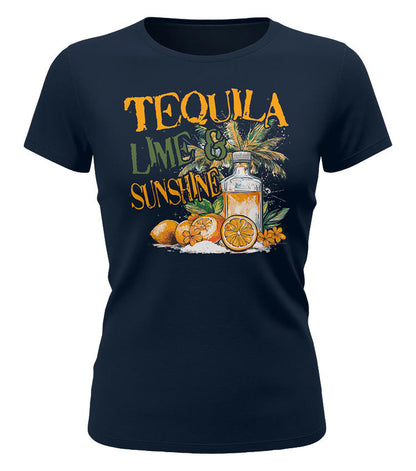 blaues damen t shirt tequila lime sunshine funshirt frauen sommer urlaub shirt