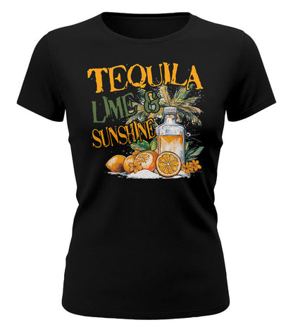 blaues damen t shirt tequila lime sunshine funshirt frauen sommer urlaub shirt