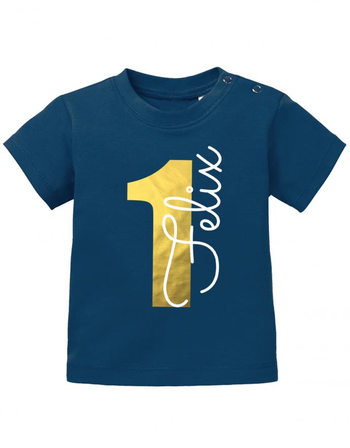 1-Gold-Name-erster-Geburtstag-baby-t-Shirt- Geburtstag T-Shirt mit goldener zahl und Wunschnamen- junge-mädchen-Navy