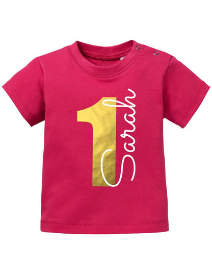 1-Gold-Name-erster-Geburtstag-baby-t-Shirt- Geburtstag T-Shirt mit goldener zahl und Wunschnamen- junge-mädchen-Sorbet