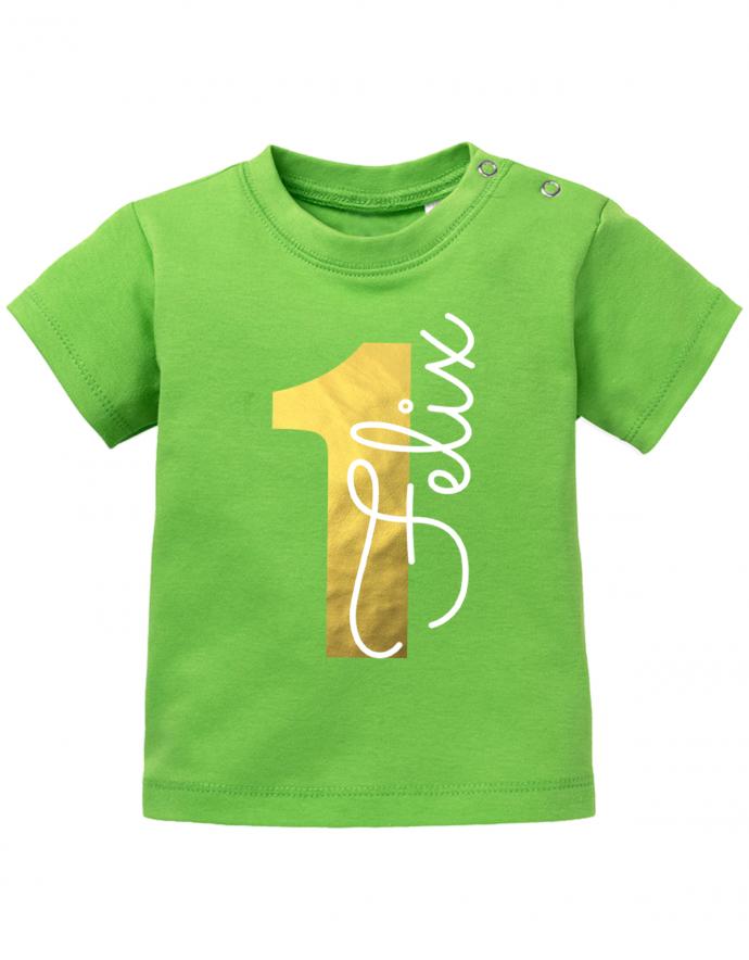 1-Gold-Name-erster-Geburtstag-baby-t-Shirt- Geburtstag T-Shirt mit goldener zahl und Wunschnamen- junge-mädchen-gruen