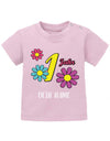 geburstag t-shirt 1 jahr blümchen- mädchen geburtstag shirt blumen wunschnamen-rosa