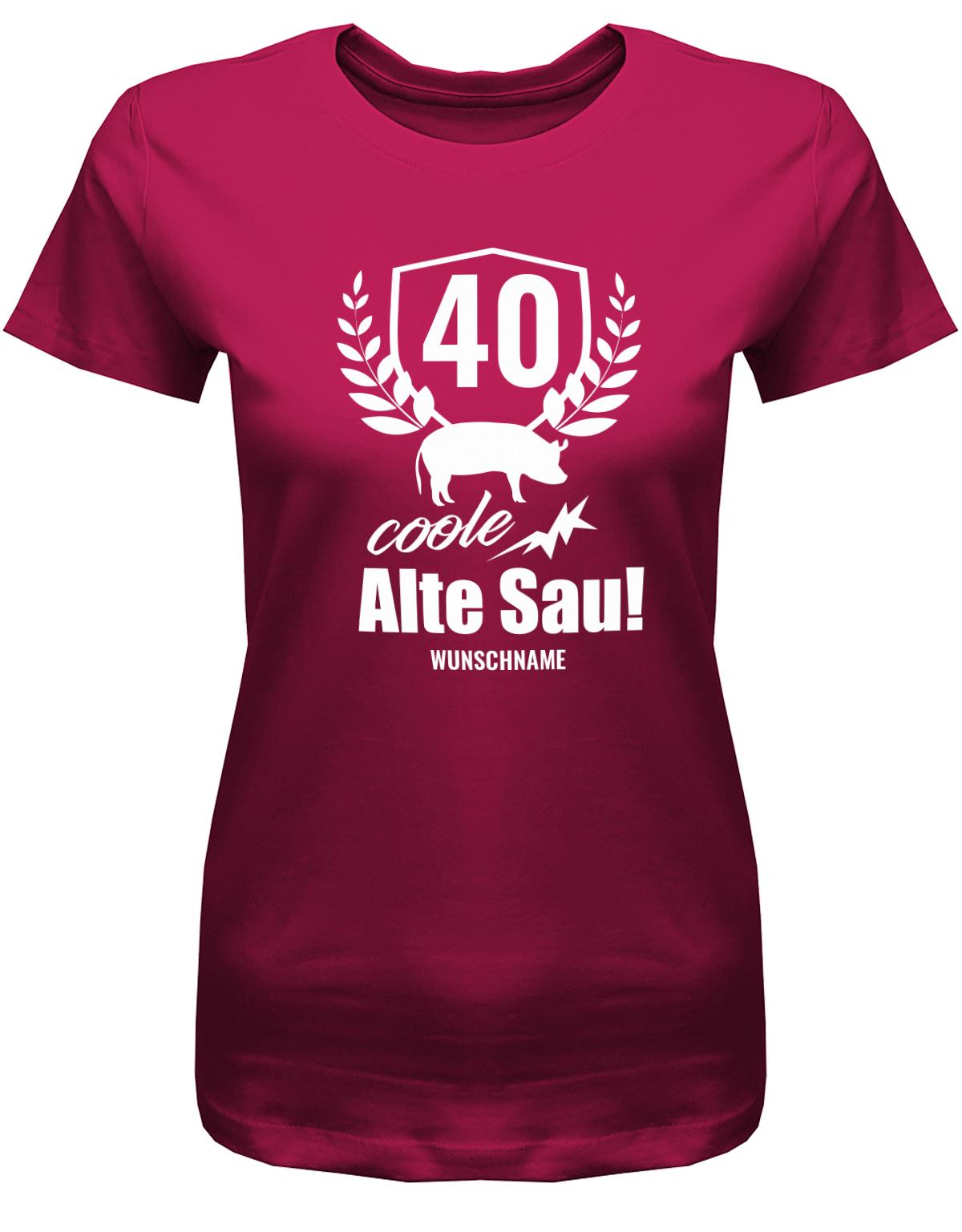Lustiges T-Shirt zum 40. Geburtstag für die Frau Bedruckt mit 40 coole alte Sau personalisiert mit Name. Sorbet