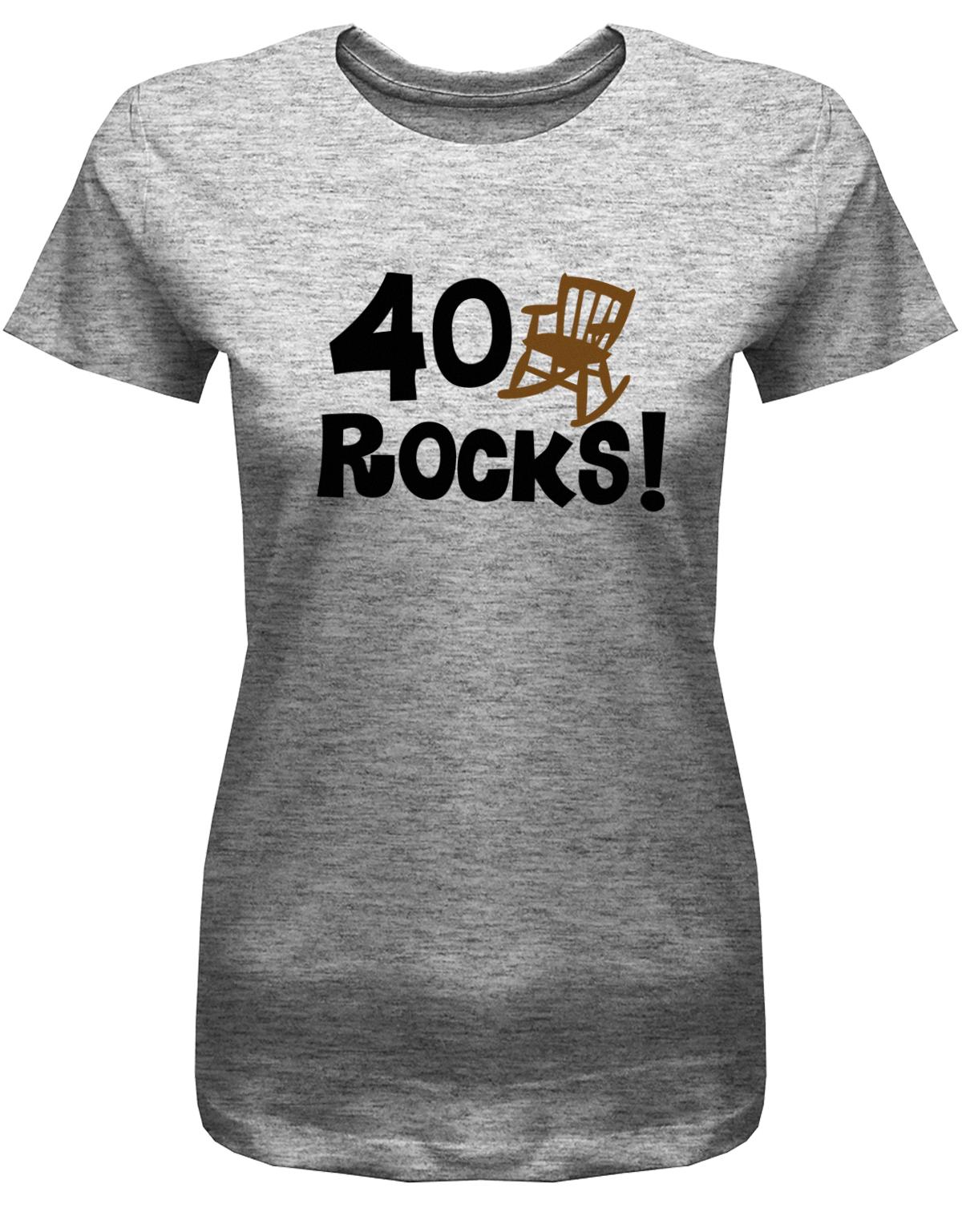 Lustiges T-Shirt zum 40. Geburtstag für die Frau Bedruckt mit 40 rocks Schaukelstuhl. Grau