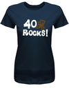 Lustiges T-Shirt zum 40. Geburtstag für die Frau Bedruckt mit 40 rocks Schaukelstuhl. Navy
