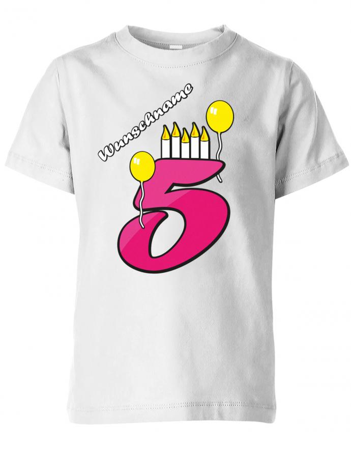 5-Geburtstag-Luftballon-Kerzen-Wunschname-Kinder-Shirt-Weiss