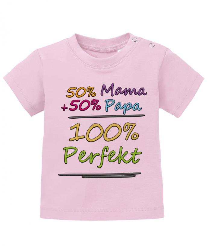 Mama und Papa Sprüche Baby Shirt. 50 Prozent Mama + 50 Prozent Papa = 100 Prozent Perfekt. Roa