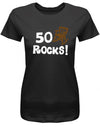 Lustiges T-Shirt zum 50. Geburtstag für die Frau Bedruckt mit 50 Rocks Schaukelstuhl. Schwarz