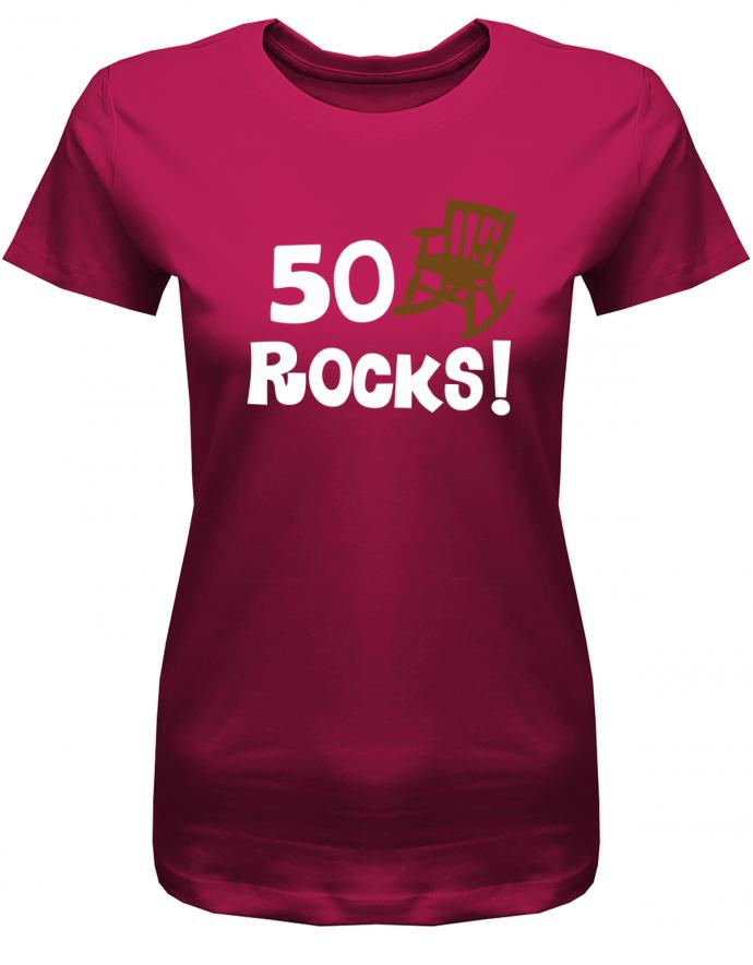 Lustiges T-Shirt zum 50. Geburtstag für die Frau Bedruckt mit 50 Rocks Schaukelstuhl. Sorbet