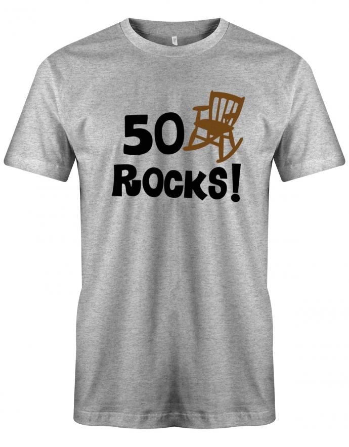 Lustiges T-Shirt zum 50. Geburtstag für den Mann Bedruckt mit 50 Rocks! 50 rockt Schaukelstuhl. Grau 
