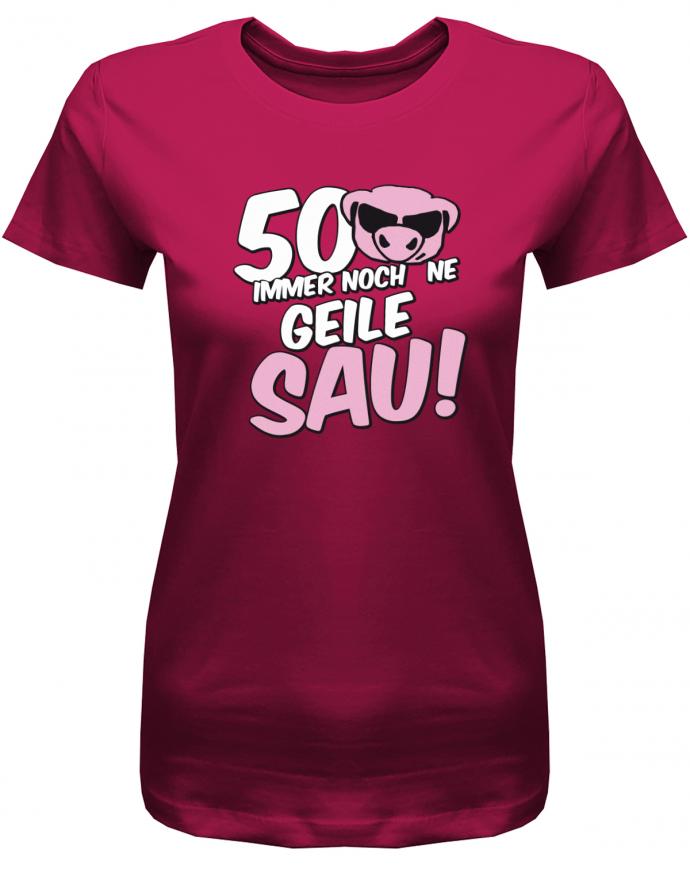Lustiges T-Shirt zum 50 Geburtstag für die Frau Bedruckt mit 50 Immer noch 'ne geile Sau! Sau mit Sonnenbrille Sorbet
