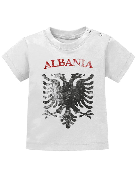 Albanien T Shirt für Junge und Mädchen. Albanischer Adler im Grunge Look und Albania Schriftzug. Weiss