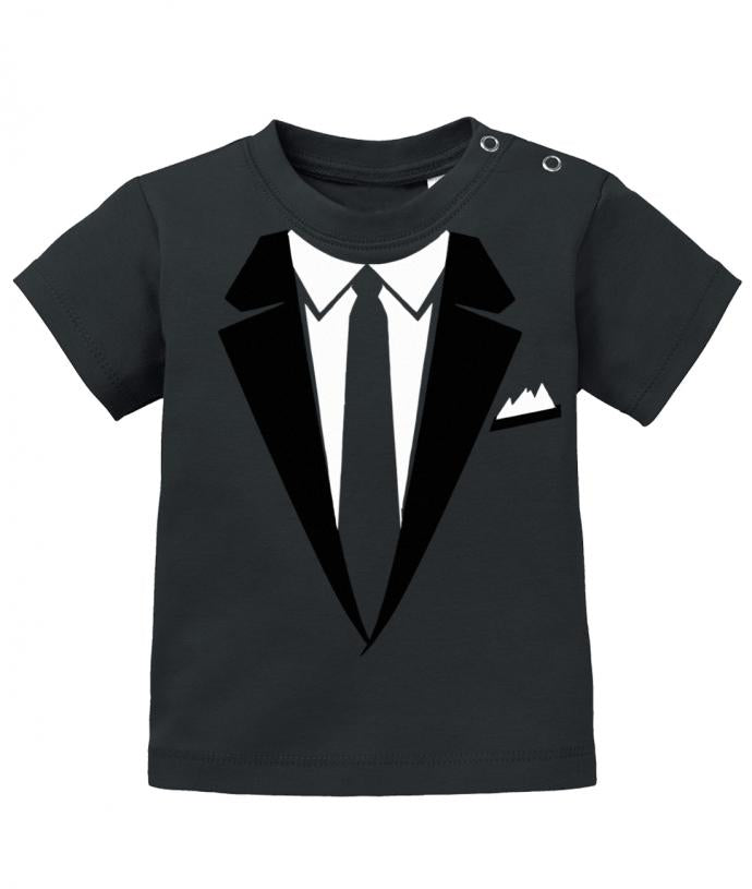 Schickes elegantes Baby Shirt Anzug Design mit Krawatte und Einstecktuch. Schwarz
