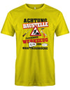 Handwerker Achtung Baustelle fliegendes Werkzeug und Kraftausdrücke - Herren T-Shirt Gelb