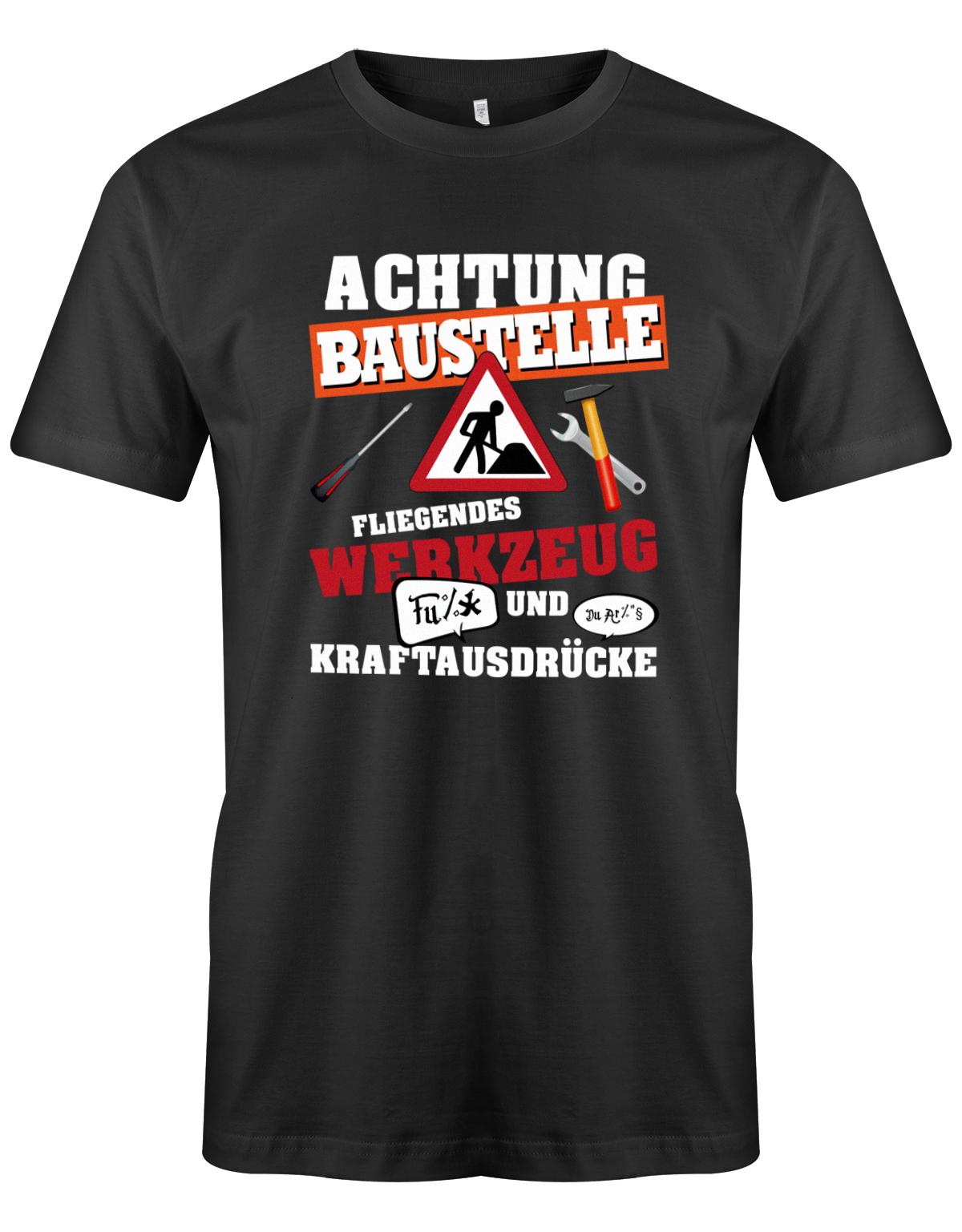 Handwerker Achtung Baustelle fliegendes Werkzeug und Kraftausdrücke - Herren T-Shirt Schwarz