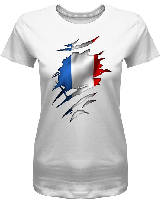 Aufgerissen-Frankreich-Damen-Shirt-Weiss