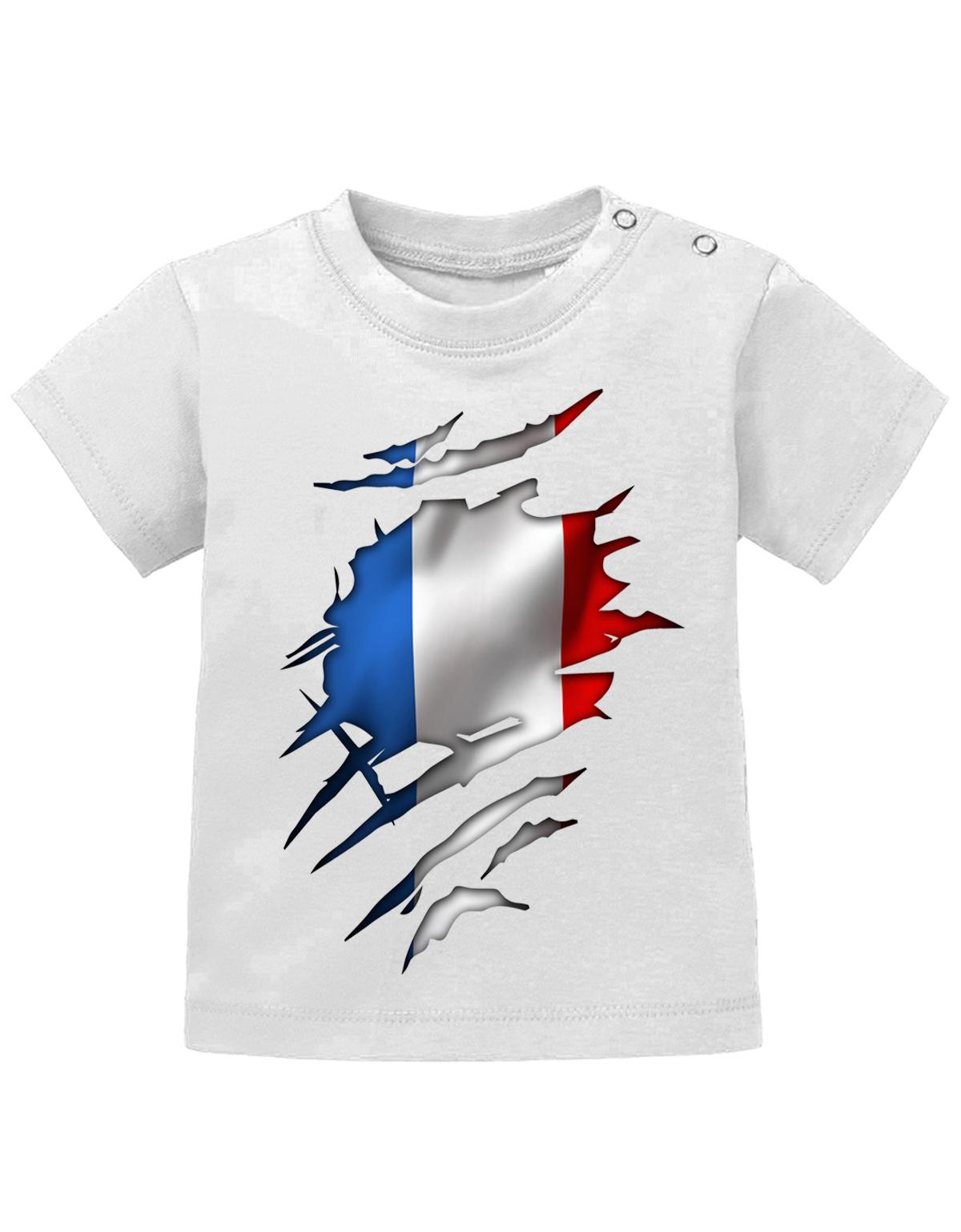 Frankreich T Shirt für Junge und Mädchen. Französische Flagge Design aufgerissen, damit man sieht, dass ein Franzose im Shirt steckt.