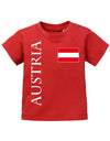 Österreich T Shirt für Junge und Mädchen. Österreich Fahne am Herzen Austria als Schriftzug. Rot