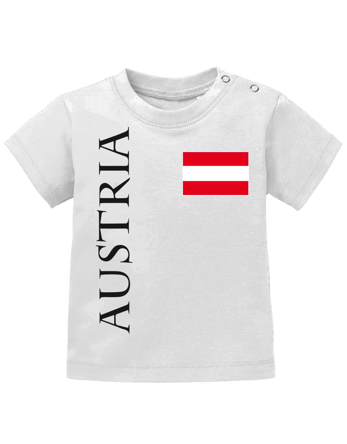 Österreich T Shirt für Junge und Mädchen. Österreich Fahne am Herzen Austria als Schriftzug. Weiss