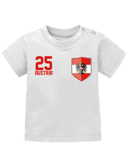 Österreich T Shirt für Junge und Mädchen. Austria Wappen am Herzen Wunschnummer wie beim Fußball Trikot.