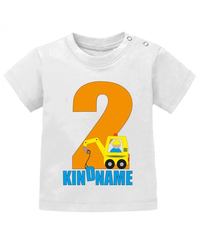 Bagger-2-Wunschname-Baby-Shirt-Weiss
