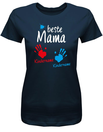 Beste-Mama-2-Kinder-Wusnchnamen-Damen-Shirt-Navy