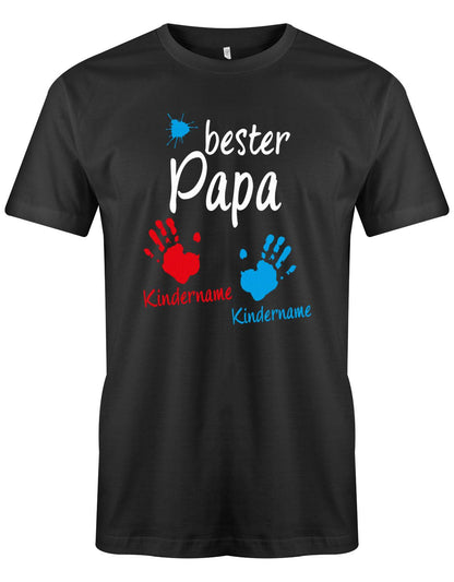 Bester Papa Farbklecks Kinder 2 Handabdruck Wunschname - Papa Shirt Herren Schwarz