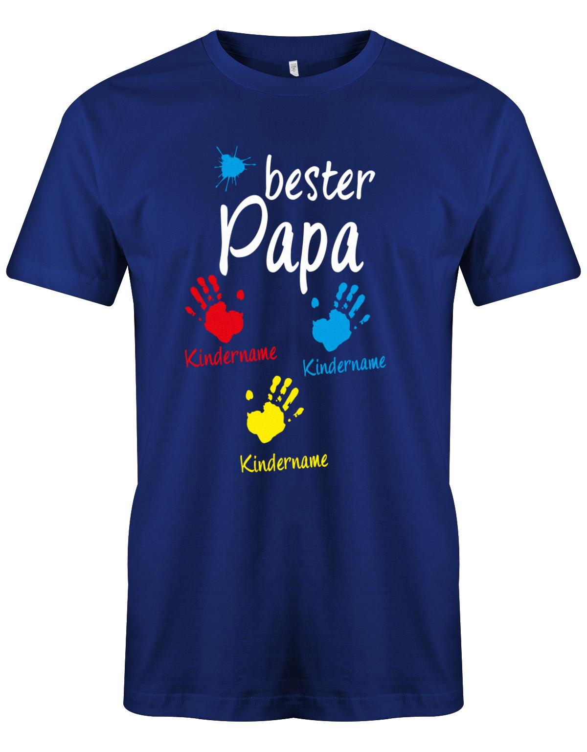 Bester Papa Farbklecks Kinder 3 Handabdruck Wunschname - Papa Shirt Herren Royalblau