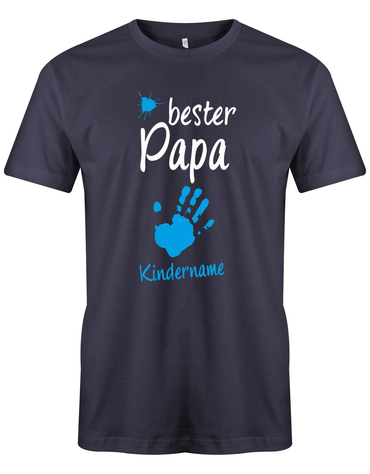 Bester Papa Farbklecks Kind 1 Handabdruck Wunschname - Papa Shirt Herren Navy