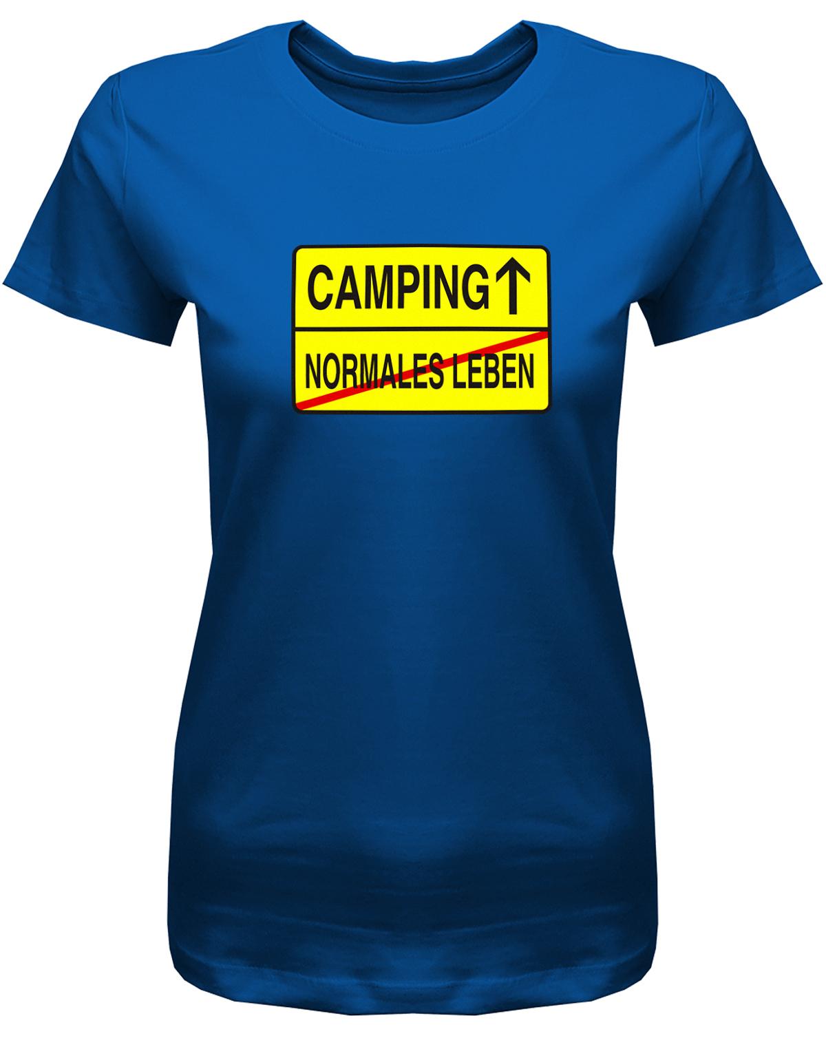 Camping-Normales-leben-Ortschild-Damen-Camping-Shirt-Royalblau