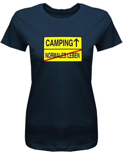 Camping-Normales-leben-Ortschild-Damen-Camping-Shirt-navy