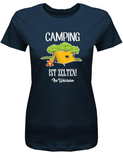 Camping-ist-Zelten-Ihr-Weicheier-Damen-Shirt-Navy