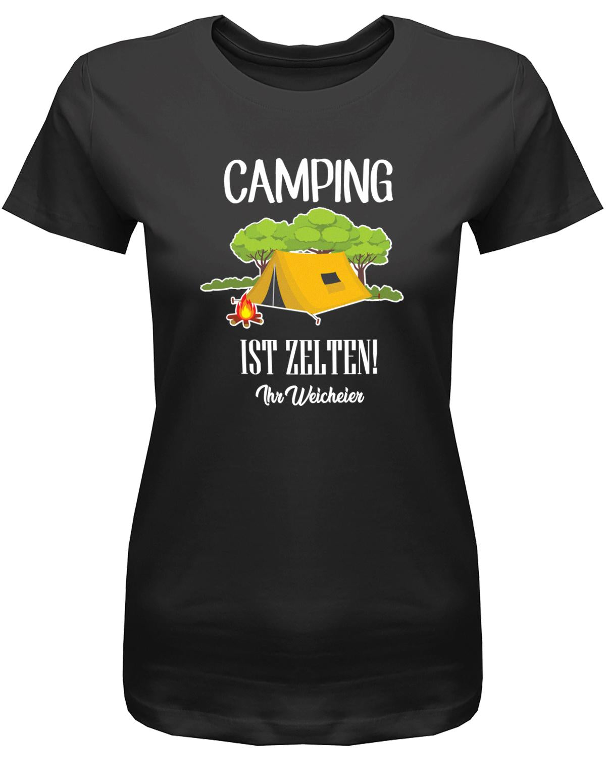 Camping-ist-Zelten-Ihr-Weicheier-Damen-Shirt-schwarz