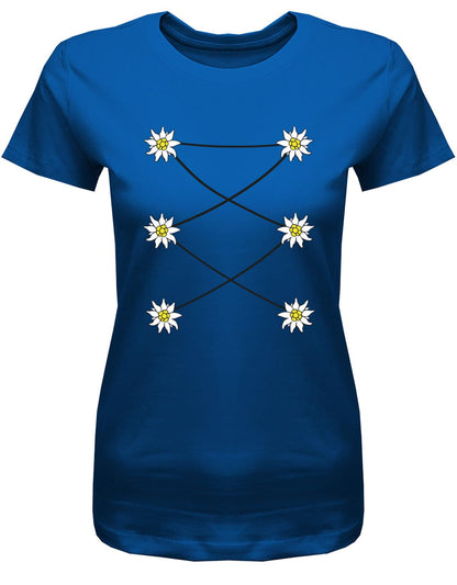 Dirndl-Korsett-Muster-Damen-Shirt-Royalblau