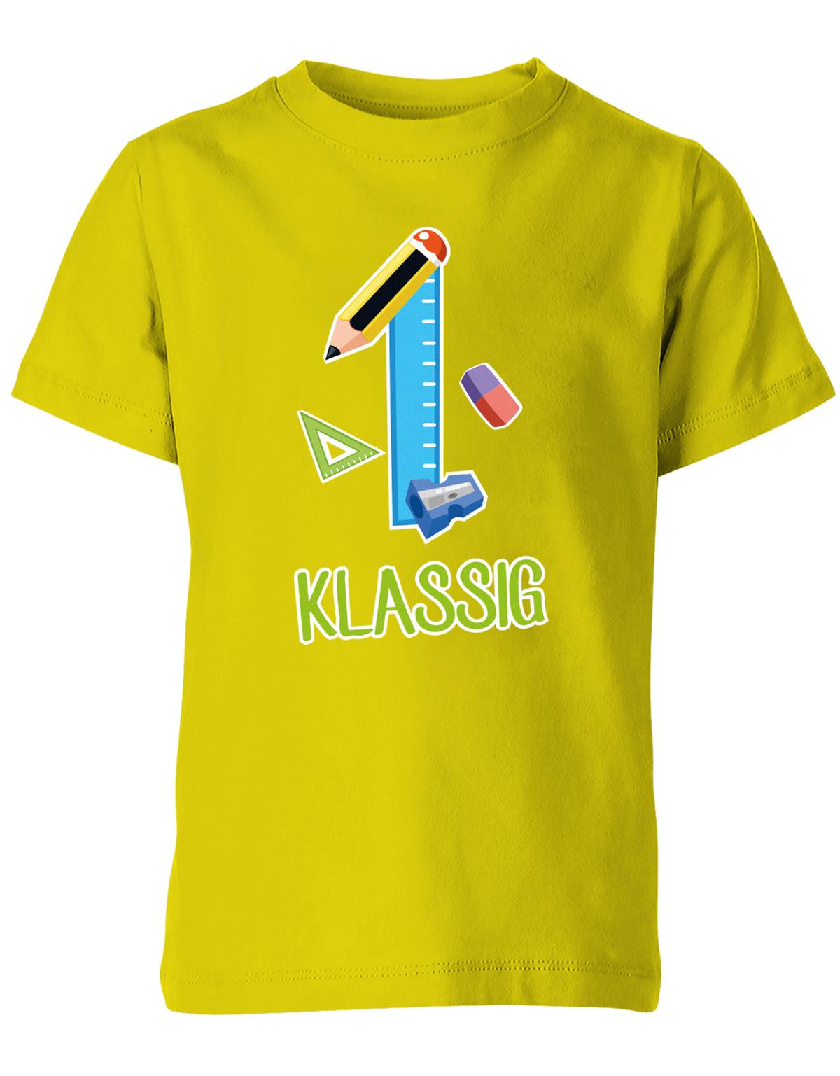 Schulkind 2023 Erst Klassig - Geschenk zur Einschulung 1. Klasse - Schule - Kinder T-Shirt Gelb