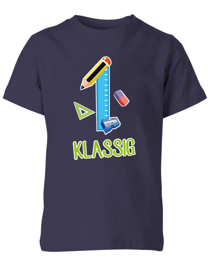 Schulkind 2023 Erst Klassig - Geschenk zur Einschulung 1. Klasse - Schule - Kinder T-Shirt Navy